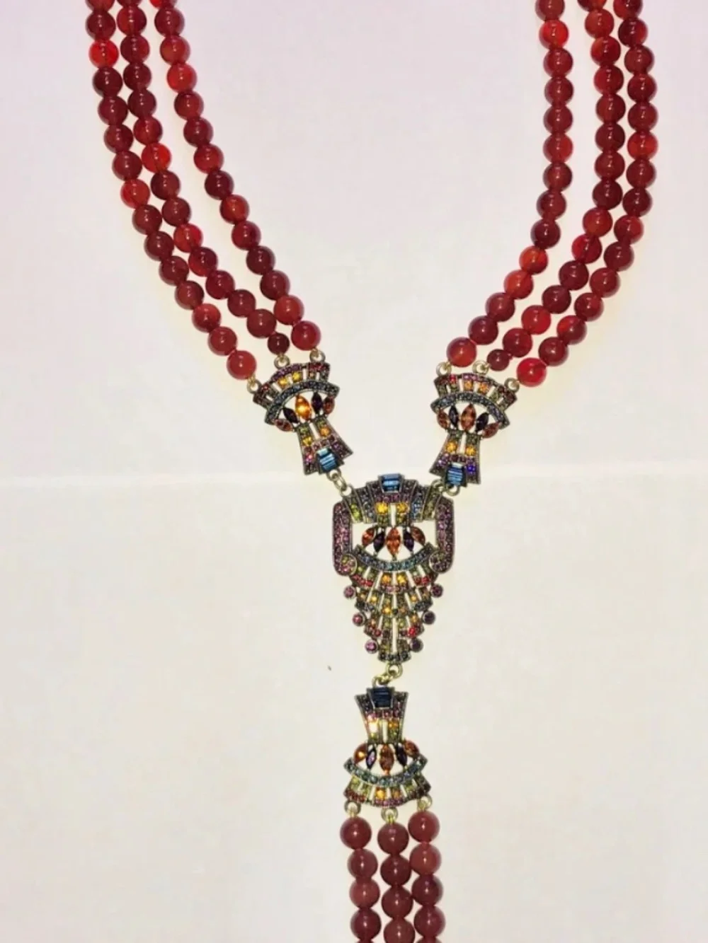 Heidi Daus Majestic Elegance Beaded Tassel Necklace & Crystal Earrings Set NWOB